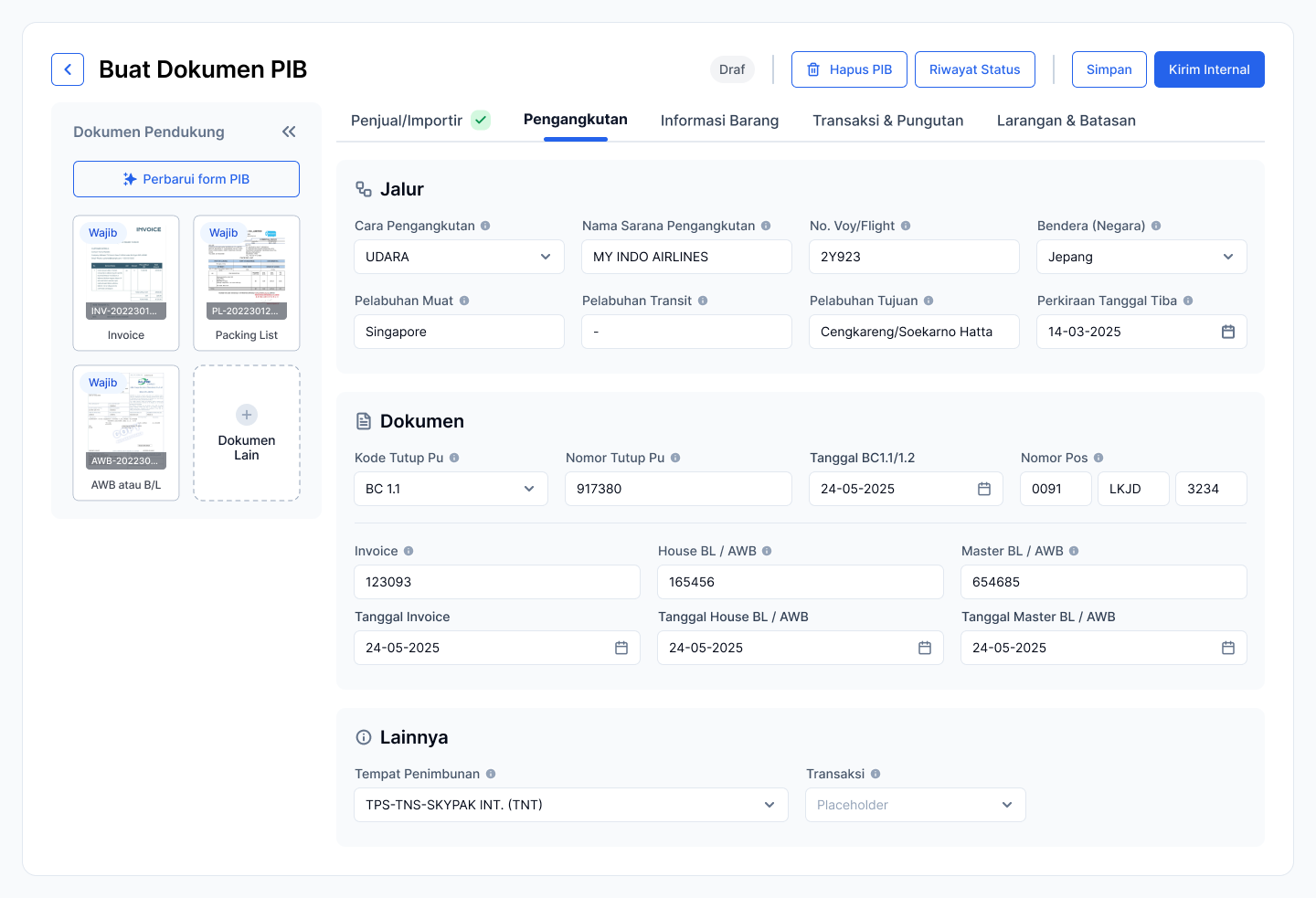 The extracted values filled into a structured web form
