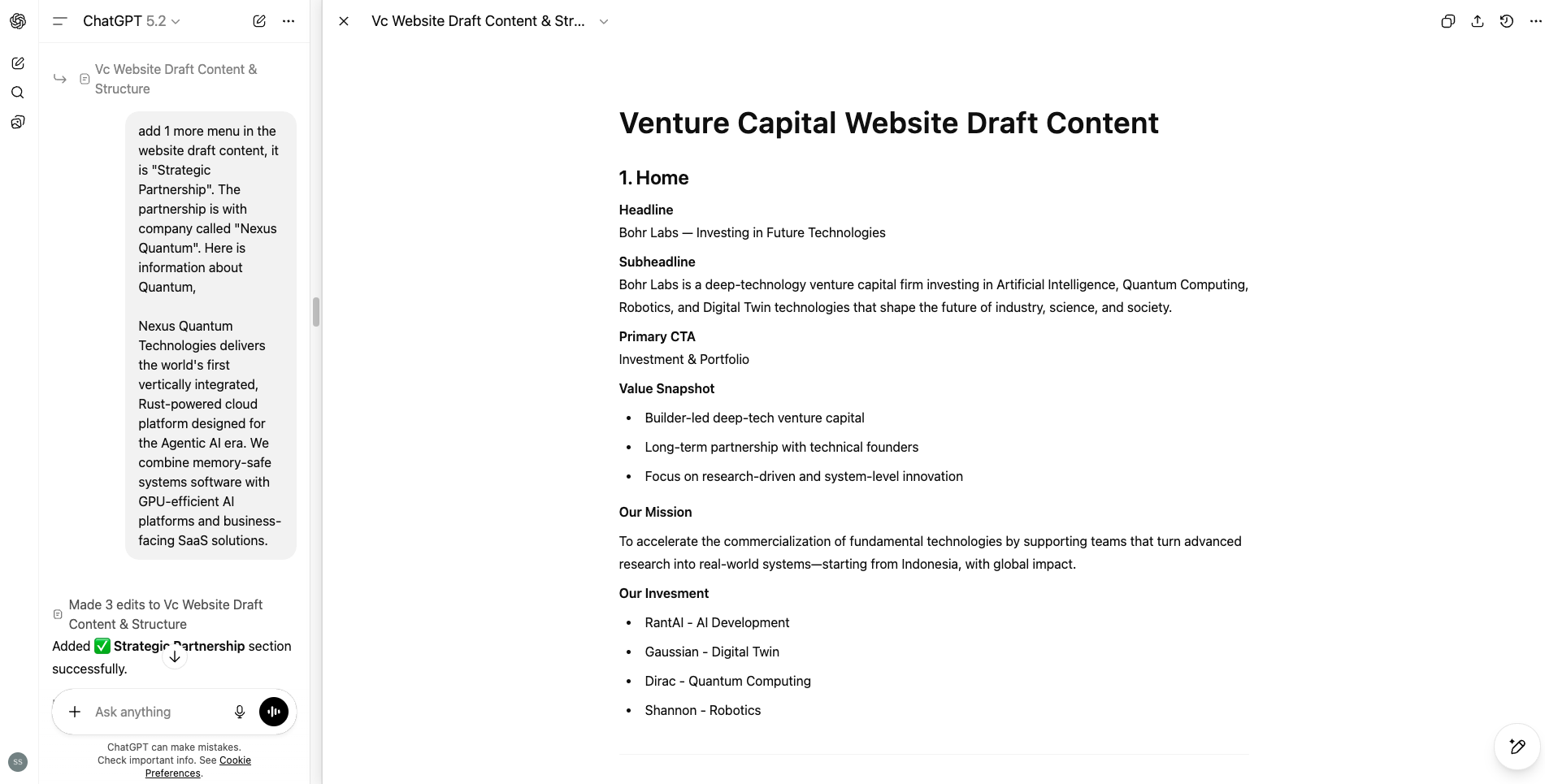 The written content outline that the page was built from